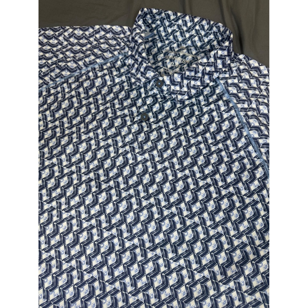 Tommy Bahama IslandZone‎ Mens XL Blue Geometric Print Polo Shirt UPF 30 Golf